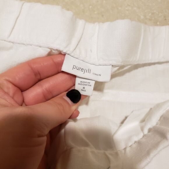 J Jill Pants Womens Medium Tall White Love Linen Straight Leg Pockets Pull On - Picture 3 of 11